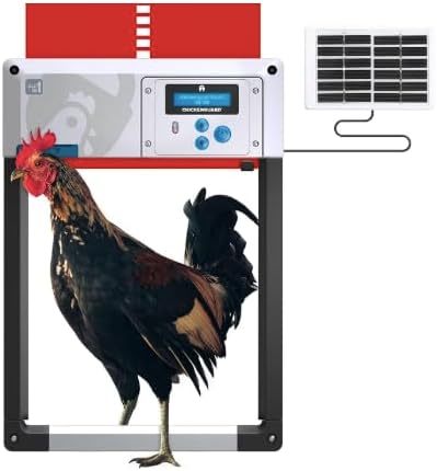 ChickenGuard Red AIO Automatic Chicken Coop Door & Solar Kit Bundle | Solar-powered automatic chicken door bundle with timer/light sensor, anti-pinch and weather-resistant anti-lift aluminum door